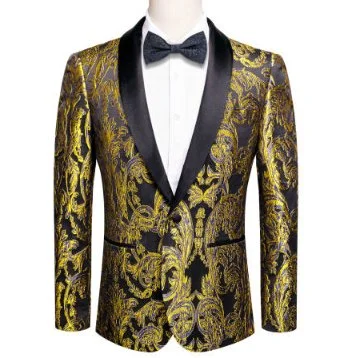 Men's Tweed Blazer in Brown with Leather Elbow Patches for a Classic and Academic StyleNew  Simon Von Men'sGolden Blue Black Paisley Jacquard Blazer Elegant Banquet Wedding Jacket-XX-1009