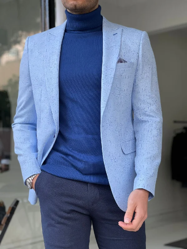 Men's Slim Fit Denim Blazer in Blue for a Casual and Trendy Streetwear LookRemy Blue Slim Fit Patterned Linen Blazer Men's Slim Fit Denim Blazer in Blue for a Casual and Trendy Streetwear LookRemy Blue Slim Fit Patterned Linen Blazer