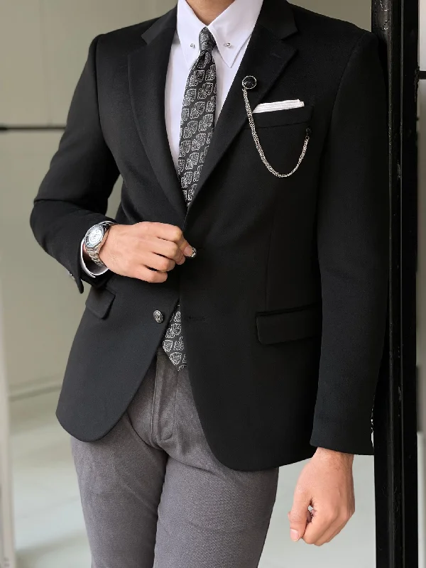 Men's Military - Inspired Khaki Blazer with Epaulettes for a Dapper and Stylish OutfitRemy Special Black Slim Fit Wool Blazer Men's Military - Inspired Khaki Blazer with Epaulettes for a Dapper and Stylish OutfitRemy Special Black Slim Fit Wool Blazer