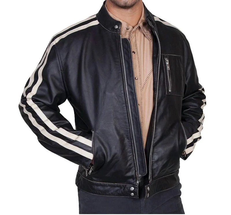 Windbreaker men jackets with UV protection for outdoor activitiesSanded Calf Racing Jacket In Black