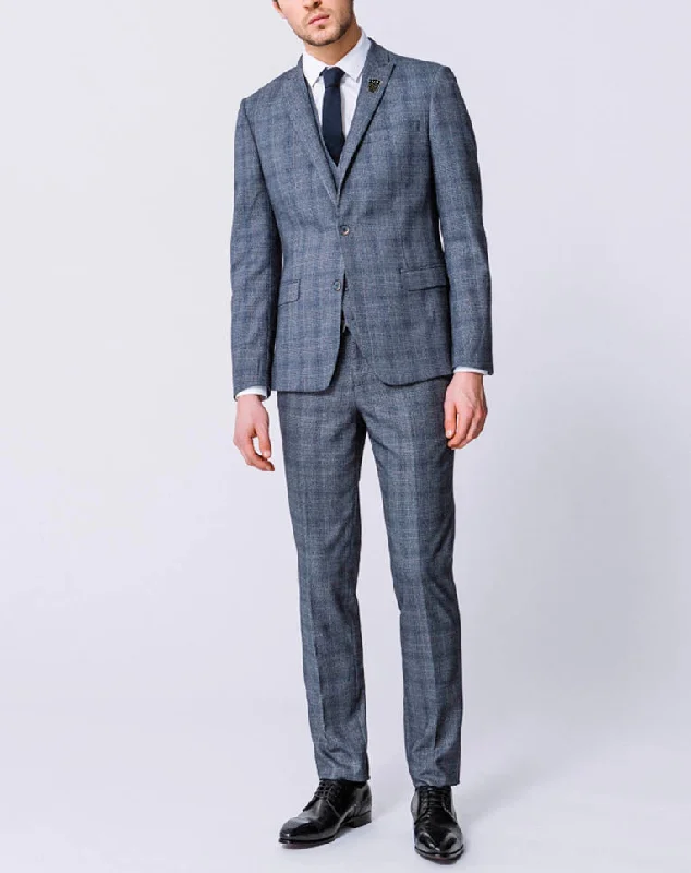 Men's Slim Fit Plaid Blazer in Red and Black for a Festive and Fashionable Holiday LookVeste prince de galles bleue "Pilar"