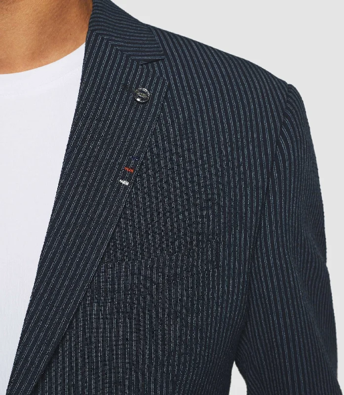 Plus Size Men's Charcoal Grey Linen Blazer with Notch Lapel for a Summer - Ready StyleVeste séparable à rayures marine "Code" Plus Size Men's Charcoal Grey Linen Blazer with Notch Lapel for a Summer - Ready StyleVeste séparable à rayures marine "Code"