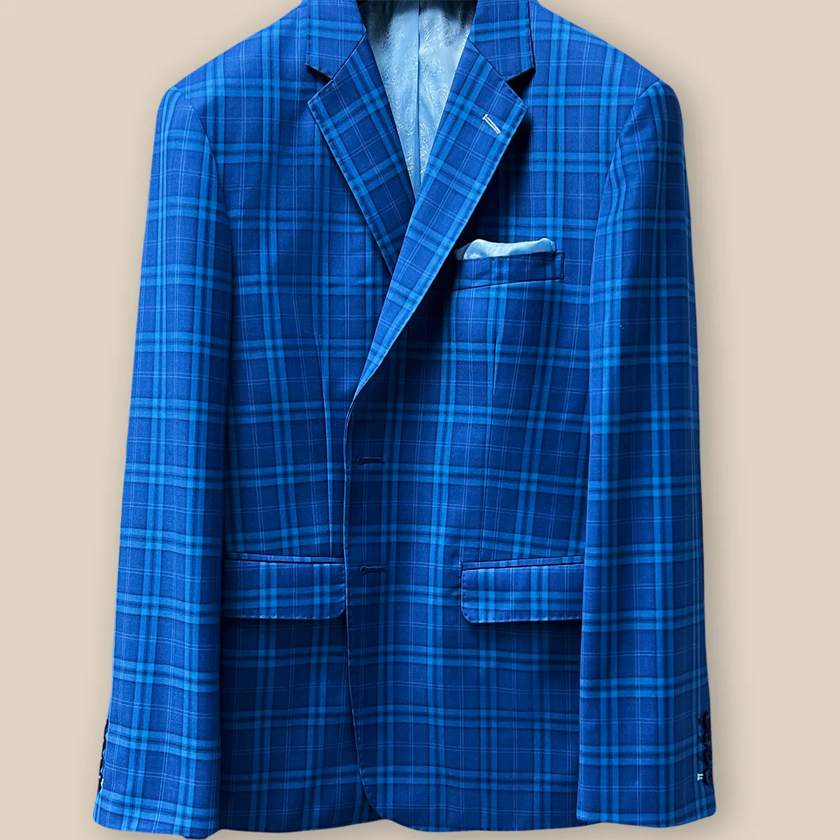 Plus Size Men's Paisley Print Silk Blazer in Royal Blue for a Statement - Making Party OutfitWestwood Hart Cobalt Blue Plaid Men's Sportcoat