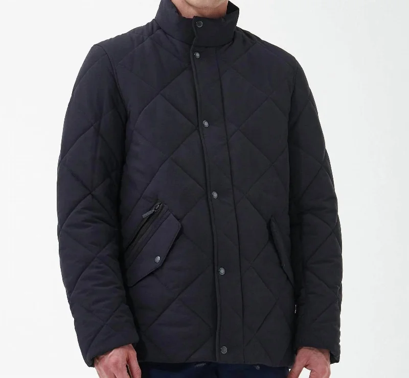 Men jackets with a built - in hood that can be stowed away when not in useWinter Chelsea Quilt Jacket In Navy