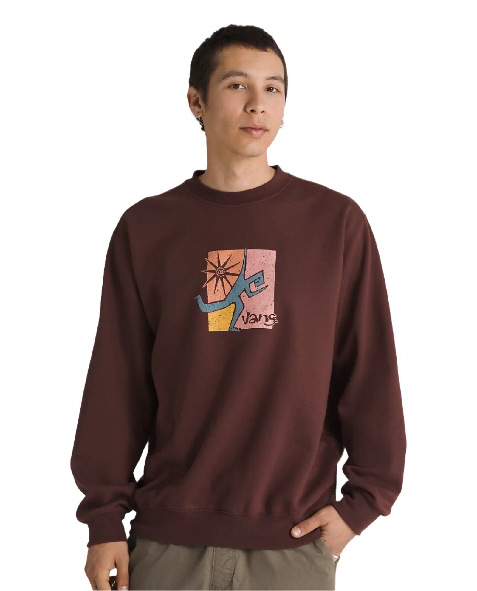 Men fleece tracksuits for athletic training sessionsVANS Style Guy Loose Crewneck Sweater Bitter Chocolate