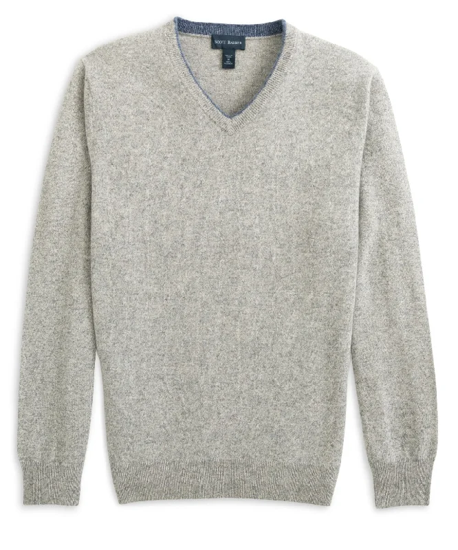 Men's Jacquard Patterned Wool - Acrylic Sweater in Purple for a Sophisticated Autumn Outfit100% Cashmere Mouliné Vee, Pewter