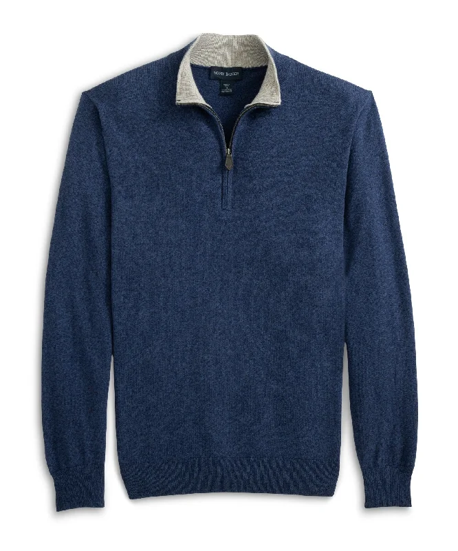 Slim Fit Men's Long - Sleeve Cotton - Linen Blend Sweater in Beige for a Summer Casual Look12GG Cotton/Cashmere 1/4 Zip, Denim
