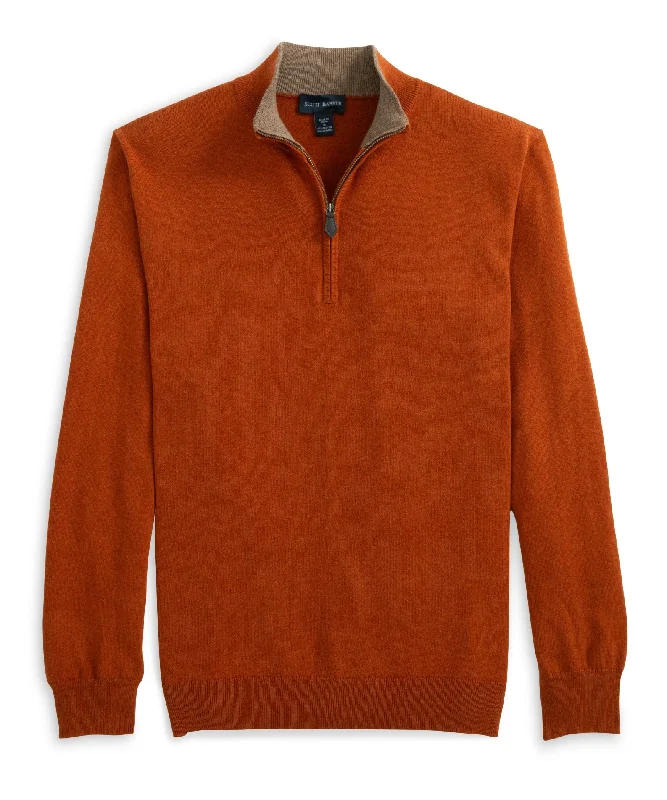 Men's Cable - Knit Turtleneck Merino Wool Sweater in Charcoal for a Winter Business Look12GG Cotton/Cashmere 1/4 Zip, Spice