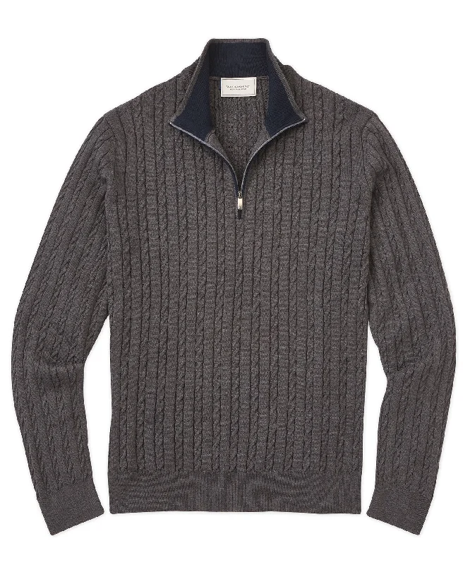 Slim Fit Men's Long - Sleeve Cotton - Linen Blend Sweater in Beige for a Summer Casual LookQuarter-Zip Cable Sweater Slim Fit Men's Long - Sleeve Cotton - Linen Blend Sweater in Beige for a Summer Casual LookQuarter-Zip Cable Sweater