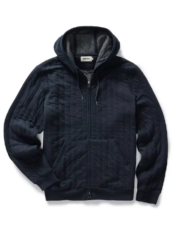 Plus Size Men's Distressed Denim - Look Sweater in Blue for a Trendy and Edgy StyleAprès Zip Hoodie- Heather Midnight Quilted Jersey