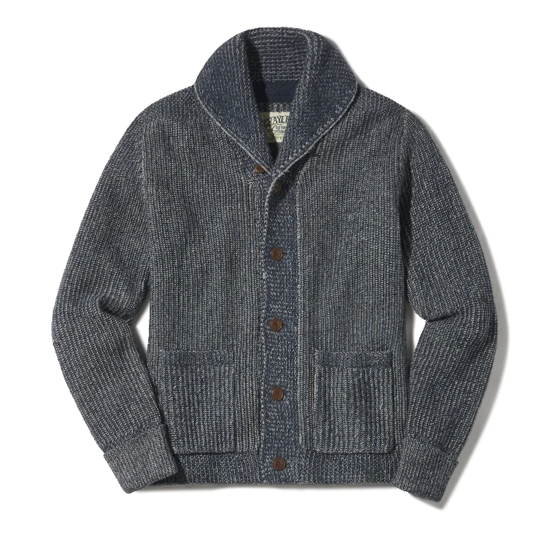 Plus Size Men's Striped Cotton - Blend Sweater in Navy and White for a Nautical - Themed VacationBelmont Plaited Cardigan Sweater - Blue Charcoal