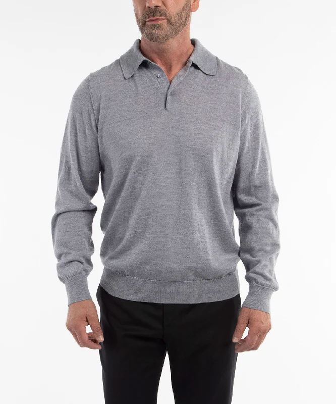 Men's Sequined Trimmed Sweater in Gold for a Glamorous New Year's PartySignature Ultra Light 100% Merino Wool Long-Sleeve Polo Sweater
