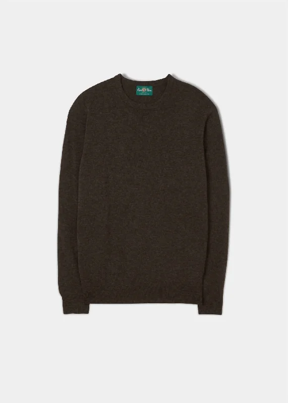 Men's Jacquard Patterned Wool - Acrylic Sweater in Purple for a Sophisticated Autumn OutfitBrisbane Geelong Crew Neck Swerater In Cocoa