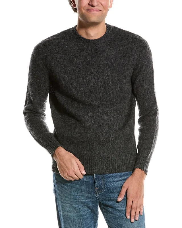 Men's Fringe - Trimmed Boho - Style Sweater in Beige for a Music Festival VibeBrooks Brothers Classic Brushed Wool Crewneck Sweater