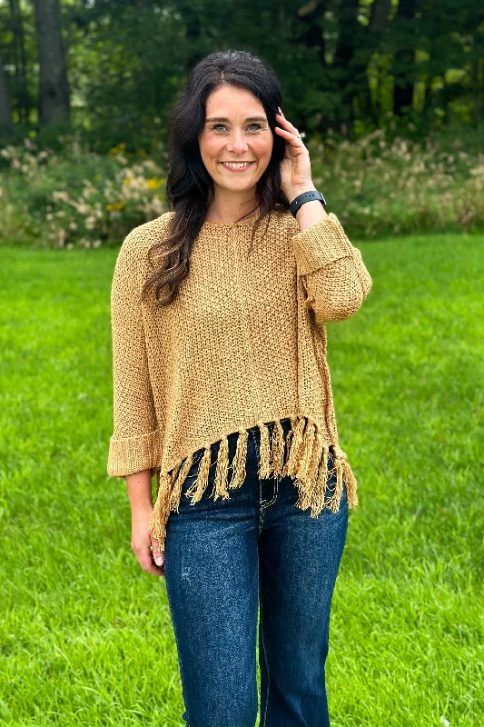 Men's Cable - Stitch Cardigan in Dark Green for a Rustic and Timeless AppearanceCamel Fringe Dolman Sweater