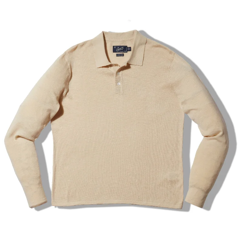 Plus Size Men's Open - Front Cardigan Sweater in Burgundy with Buttons for a Stylish LayerCloud Cotton Sweater Long Sleeve Polo - Sand