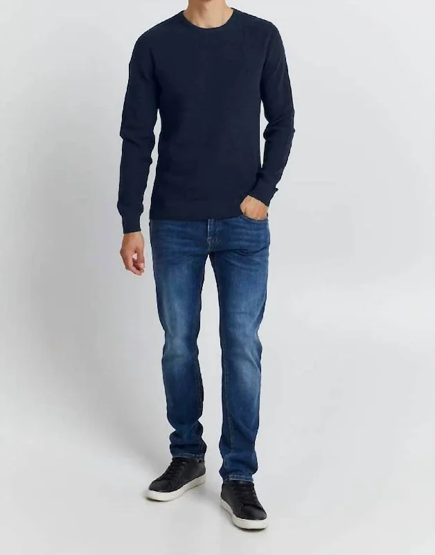 Men's Shearling - Lined Leather Sweater in Brown for a Rugged and Warm Winter EnsembleCodford Cotton Crewneck Sweater In Dress Blues