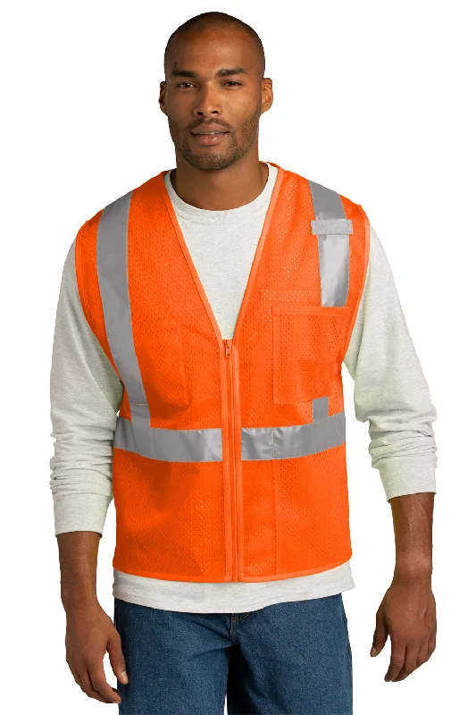 Men's Leather Vest with Studs in Brown for a Rock - n - Roll StyleCornerStone Mens ANSI 107 Class 2 Mesh Zipper Vest - Safety Orange