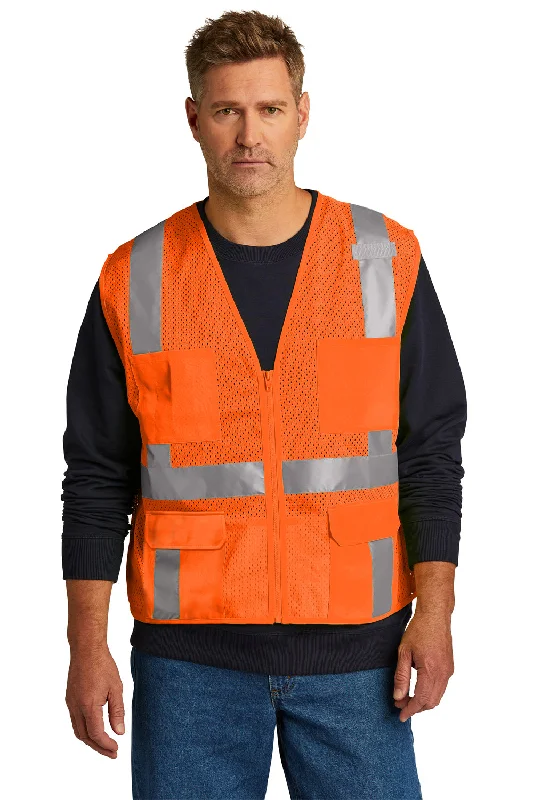 Men's Twill Vest in Burgundy with a Stand - Up Collar for a Sophisticated LookCornerStone Mens ANSI 107 Class 2 Mesh Zipper Vest w/ Pocket - Safety Orange