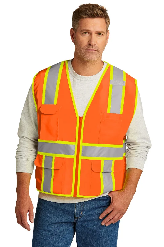 Men's Quilted Down Vest in Black for Extreme Winter WarmthCornerStone Mens ANSI 107 Class 2 Surveyor Zipper Vest w/ Pocket - Safety Orange