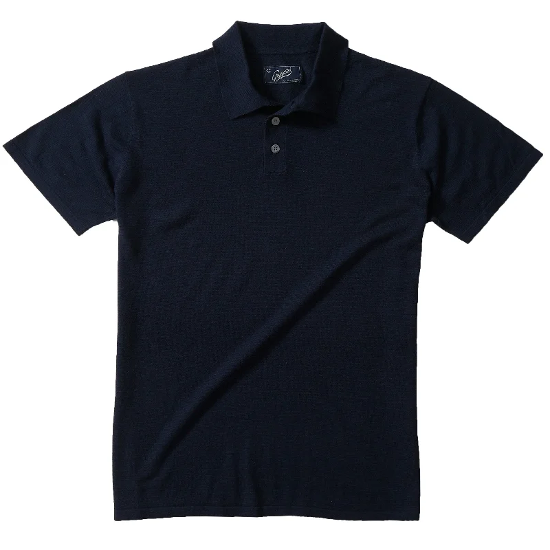 Men's Embroidered Floral Patterned Silk - Blend Sweater in Cream for a Spring - Inspired LookFeatherweight Sweater Polo - Navy Blue