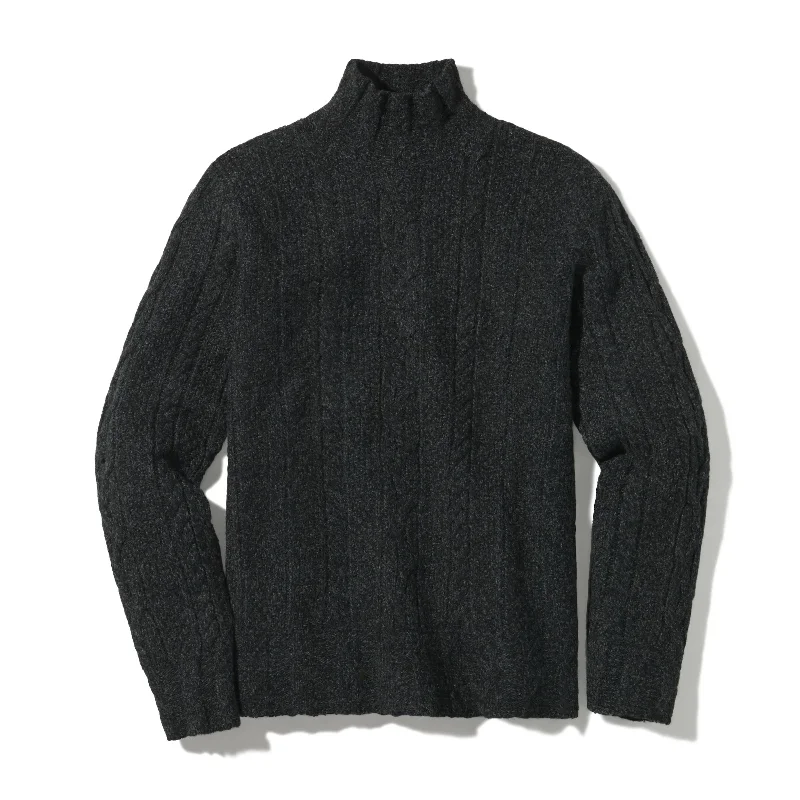 Regular Fit Men's Heathered Knit Sweater in Charcoal for a Laid - Back Weekend LookFisherman Cable Turtleneck - Charcoal Navy