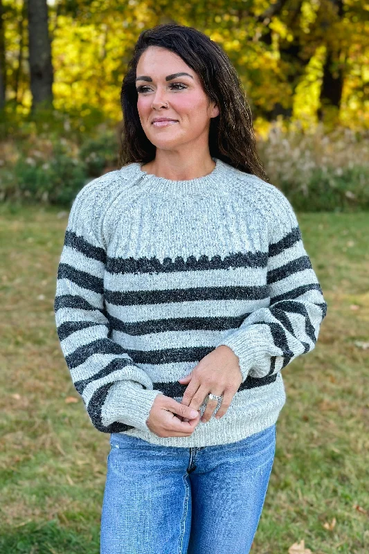 Men's Fuzzy Mohair - Blend Cardigan in Light Pink for a Soft and Trendy LookGrey Stripe Sweater