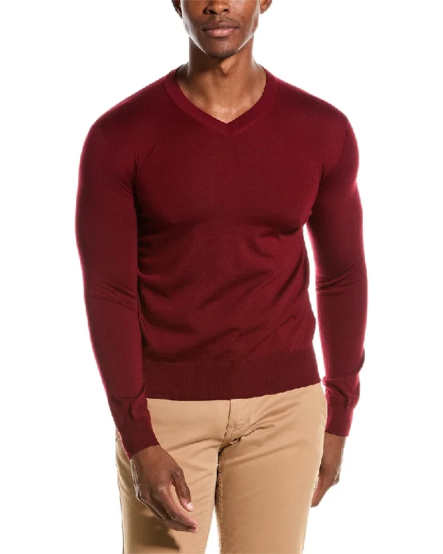 Slim Fit Men's Long - Sleeve Cotton - Linen Blend Sweater in Beige for a Summer Casual LookISAIA V-Neck Sweater