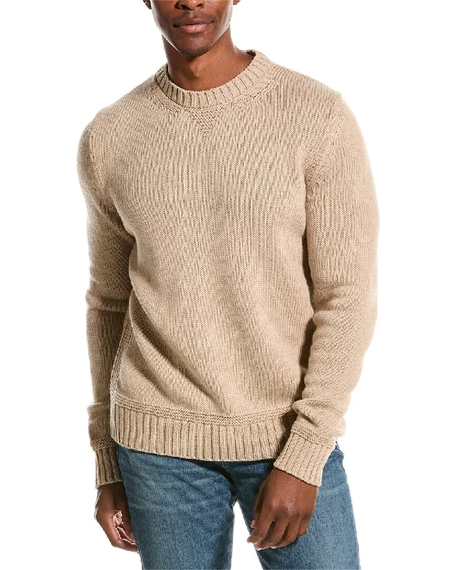 Plus Size Men's V - Neck Cashmere - Blend Sweater in Navy with Ribbed Trim for a Classic StyleISAIA Wool-Blend Crewneck Sweater