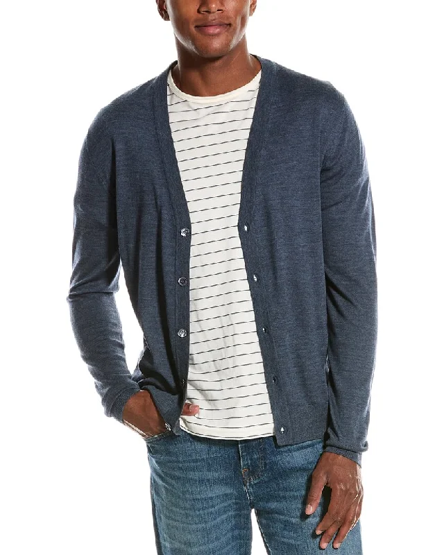 Regular Fit Men's Mock - Neck Sweater in Teal with a Side Slit for a Modern Office AttireISAIA Wool Cardigan