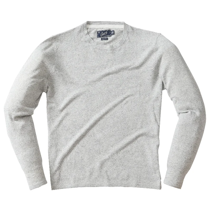 Tall Men's Button - Down Sweater in Mustard Yellow for a Pop of Color in SpringJames Lightweight Crew Sweater - Gray Feeder Stripe