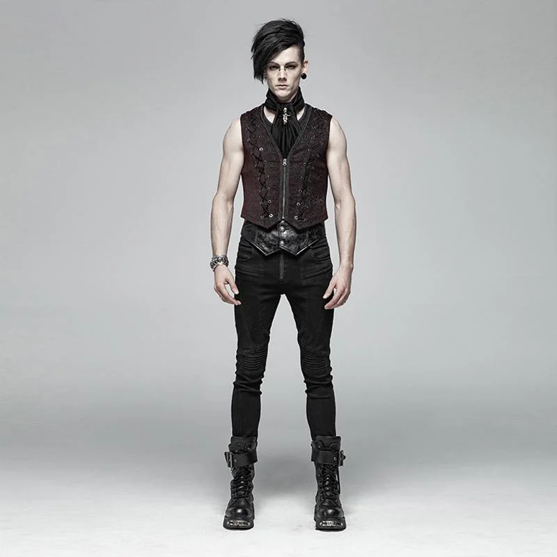 Plus Size Men's Cable - Knit Wool Vest in Navy for a Classic and Cozy LookMen's Front Zipper Lace-Up Jacquard Steampunk Vest