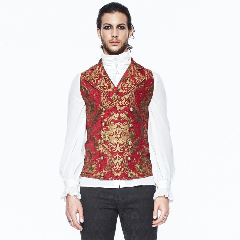 Men's Twill Vest in Burgundy with a Stand - Up Collar for a Sophisticated LookMen's Goth Brocade Vest