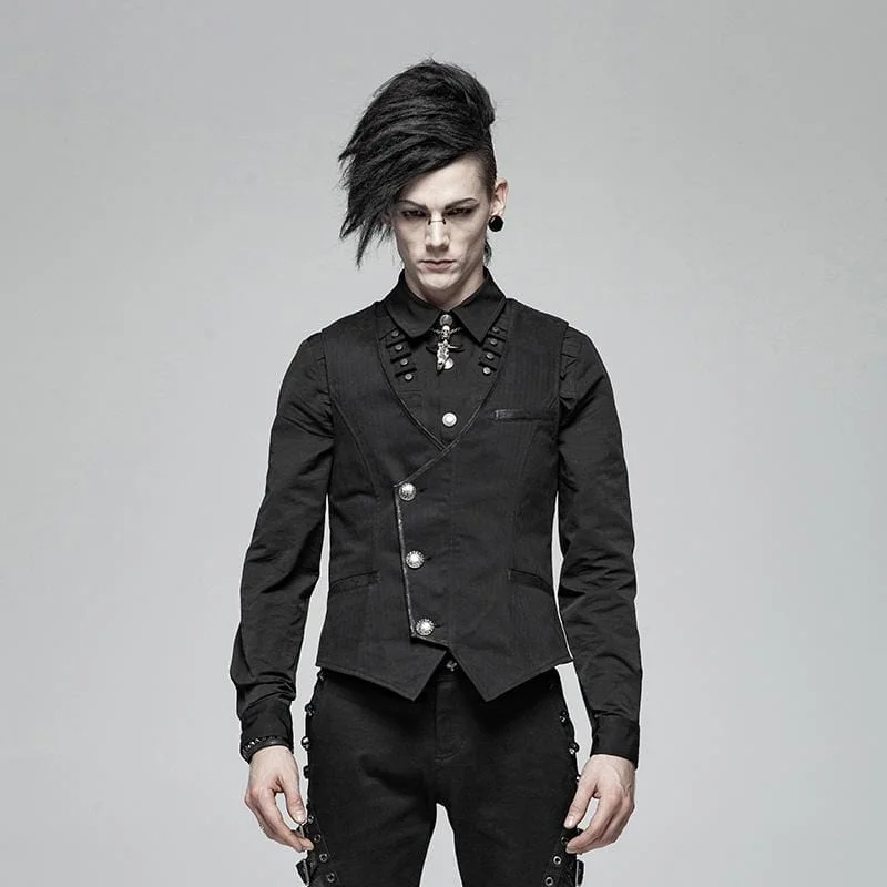 Tall Men's Zip - Up Fleece Vest in Gray for Outdoor ActivitiesMen's Goth Pinstripes Vest