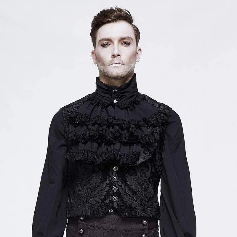 Men's Quilted Down Vest in Black for Extreme Winter WarmthMen's Goth Single-breasted Jacquard Waistcoat
