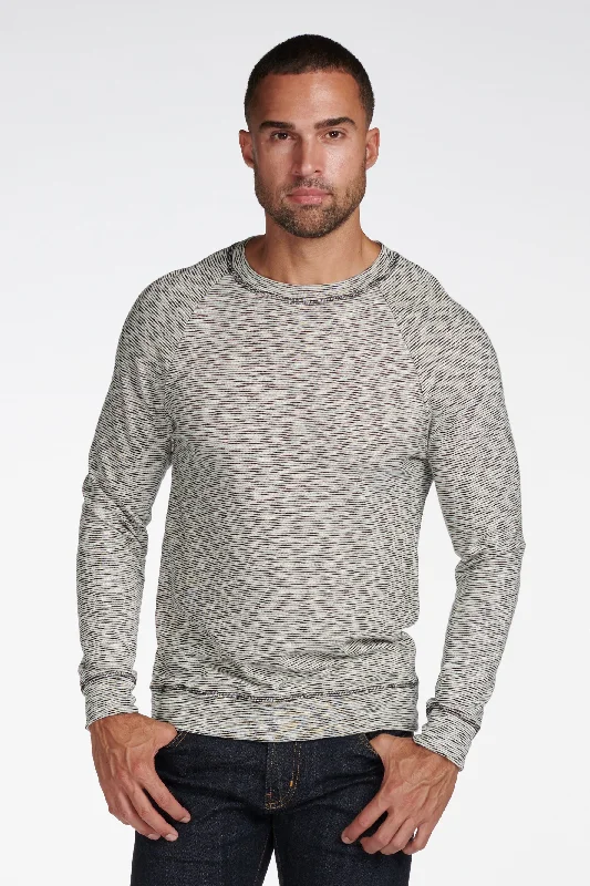 Athletic Fit Men's Striped Cardigan in Navy and White for a Nautical - Inspired LookMen's Pullover Sweater - Variegated Ivory/Black