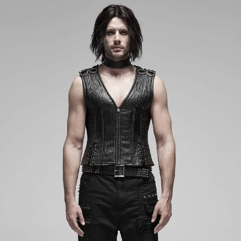 Plus Size Men's Striped Vest in Black and White for a Retro - Inspired LookMen's Punk Lace-up Faux Leather Shapewear Vests