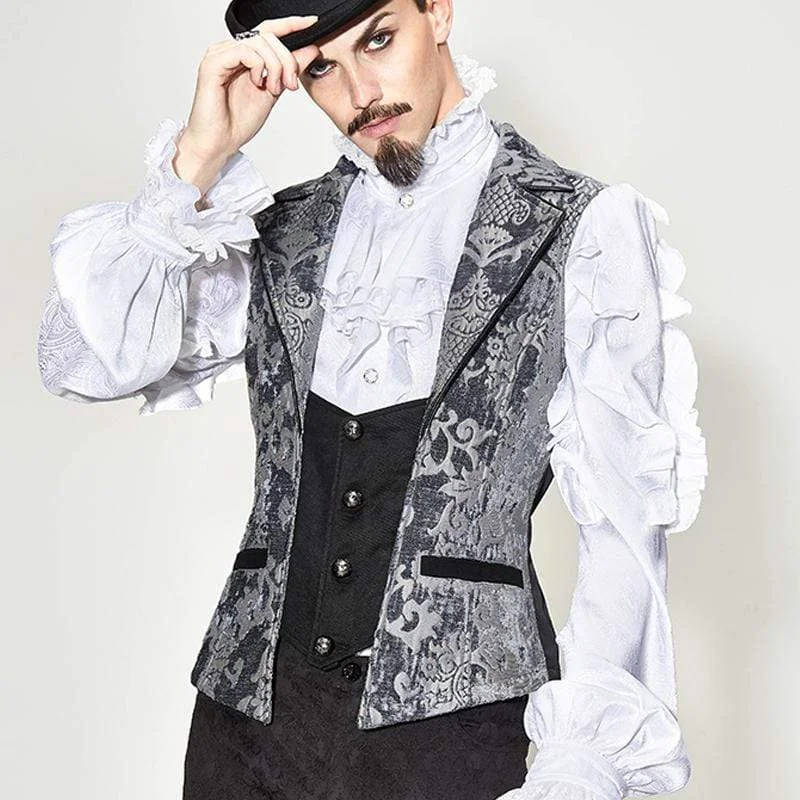 Tall Men's Linen - Cotton Blend Vest in Khaki for a Relaxed Summer StyleMen's Two Tone Punk Wasitcoat Gray