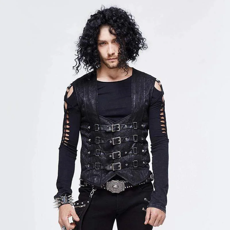 Tall Men's Zip - Up Fleece Vest in Gray for Outdoor ActivitiesMen's Vintage Buckles Waistcoat
