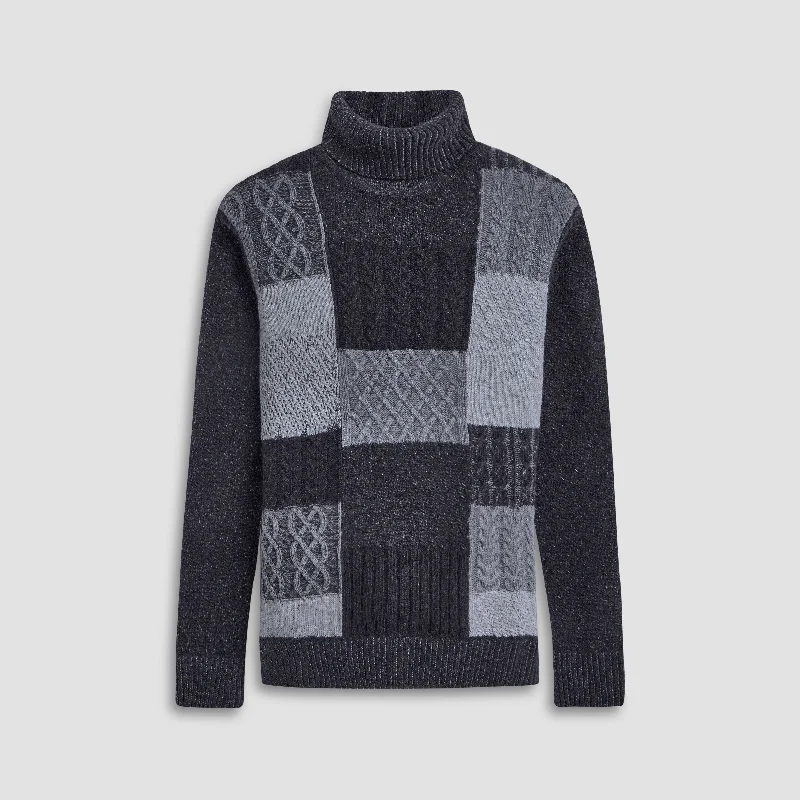 Regular Fit Men's Mock - Neck Sweater in Teal with a Side Slit for a Modern Office AttireMixed Stitch Turtleneck Sweater