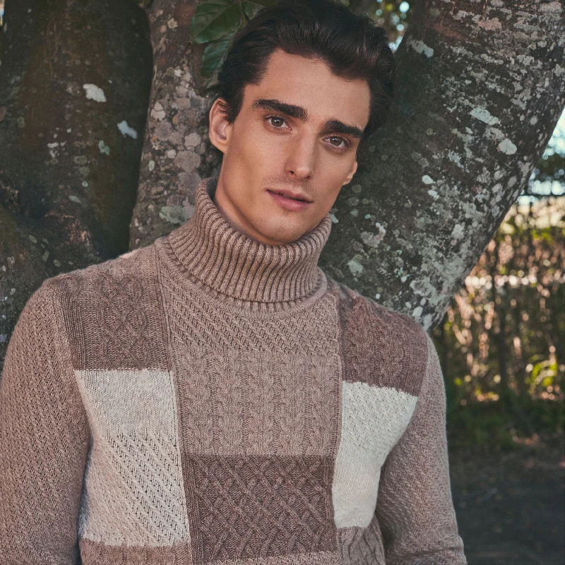 Men's Cable - Knit Turtleneck Merino Wool Sweater in Charcoal for a Winter Business LookMixed Stitch Turtleneck Sweater Men's Cable - Knit Turtleneck Merino Wool Sweater in Charcoal for a Winter Business LookMixed Stitch Turtleneck Sweater