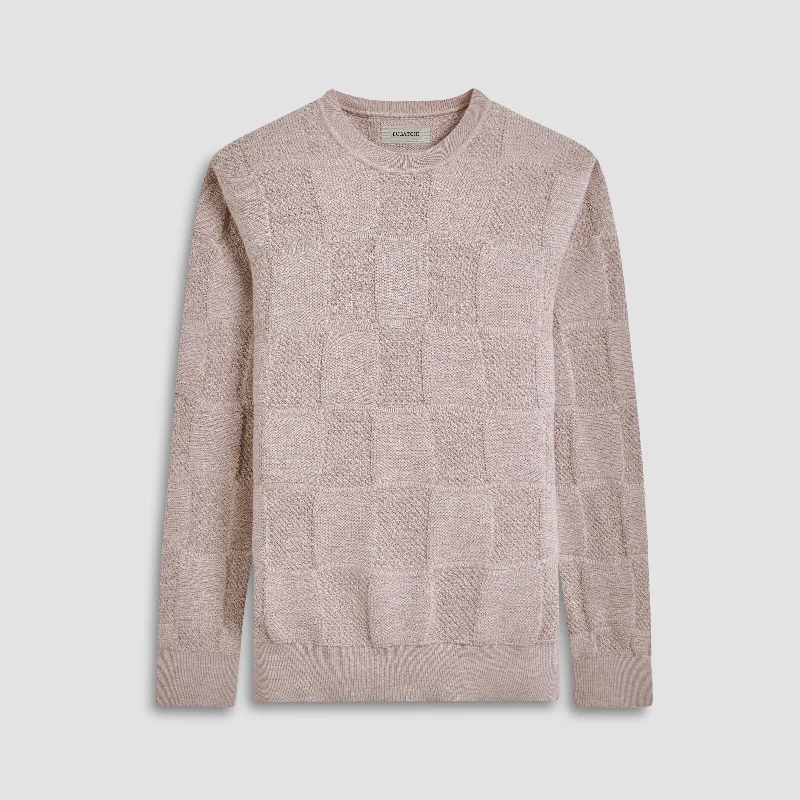 Men's Embroidered Floral Patterned Silk - Blend Sweater in Cream for a Spring - Inspired LookMulti-Stitch Check Jacquard Crew Neck Sweater Men's Embroidered Floral Patterned Silk - Blend Sweater in Cream for a Spring - Inspired LookMulti-Stitch Check Jacquard Crew Neck Sweater