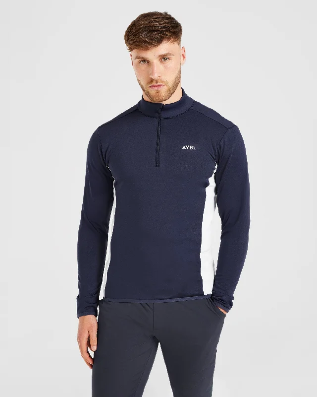 Solid - color men hoodie in trendy olive greenPerformance 1/4 Zip Pullover - Navy