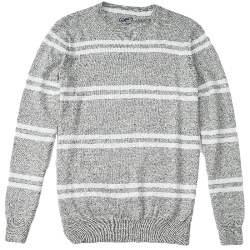 Regular Fit Men's Heathered Knit Sweater in Charcoal for a Laid - Back Weekend LookShore Club Double Stripe Crew - Gray Heather Neutral Stripe
