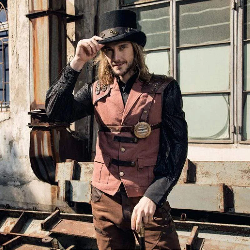 Men's Camouflage - Print Vest in Green for Hunting and Outdoor AdventuresSteampunk Leather Accent Explorer Vest Men's Camouflage - Print Vest in Green for Hunting and Outdoor AdventuresSteampunk Leather Accent Explorer Vest