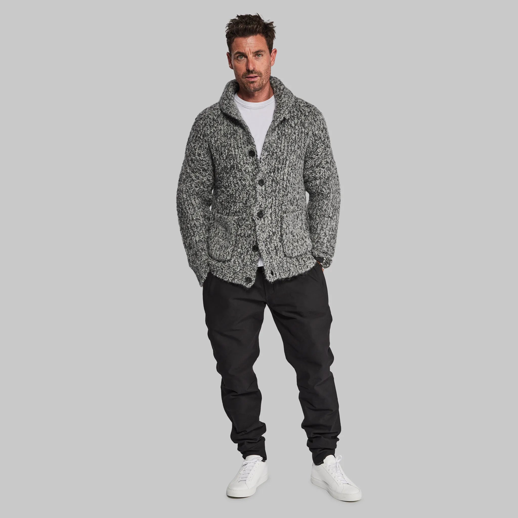 Regular Fit Men's Heathered Knit Sweater in Charcoal for a Laid - Back Weekend LookSub Zero Cardigan