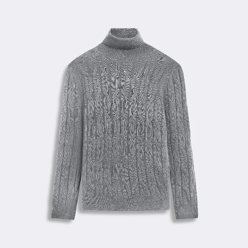 Men's Zip - Up Fleece - Lined Sweater in Black with Thumbholes for Outdoor Winter ActivitiesTurtle Neck Cable Jacquard Sweater
