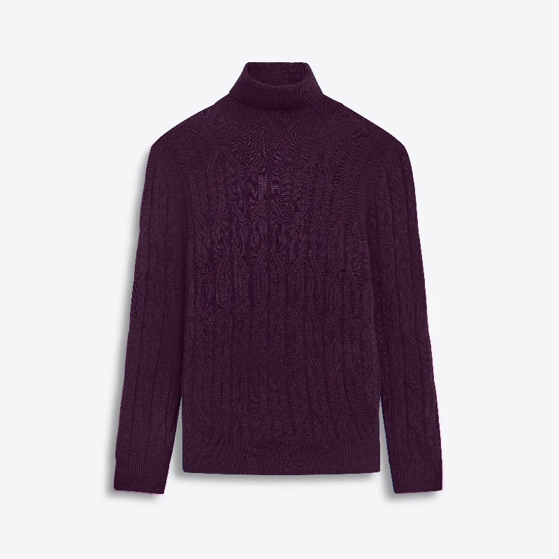 Men's Zip - Up Fleece - Lined Sweater in Black with Thumbholes for Outdoor Winter ActivitiesTurtle Neck Cable Jacquard Sweater