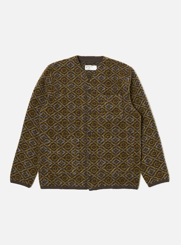 Plus Size Men's Embroidered Cardigan in Brown for a Unique and Stylish StatementUniversal Works Cardigan in Brown Geometric Fleece Plus Size Men's Embroidered Cardigan in Brown for a Unique and Stylish StatementUniversal Works Cardigan in Brown Geometric Fleece