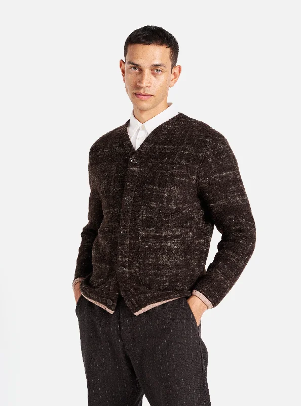 Plus Size Men's Patterned Fair Isle Cardigan in Multicolor for a Festive Winter VibeUniversal Works Cardigan in Brown Marble Fleece
